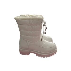 White Quilted Puffer Snow Boots Faux Fur Trim Lug Sole Ski Après Winter Womens 6